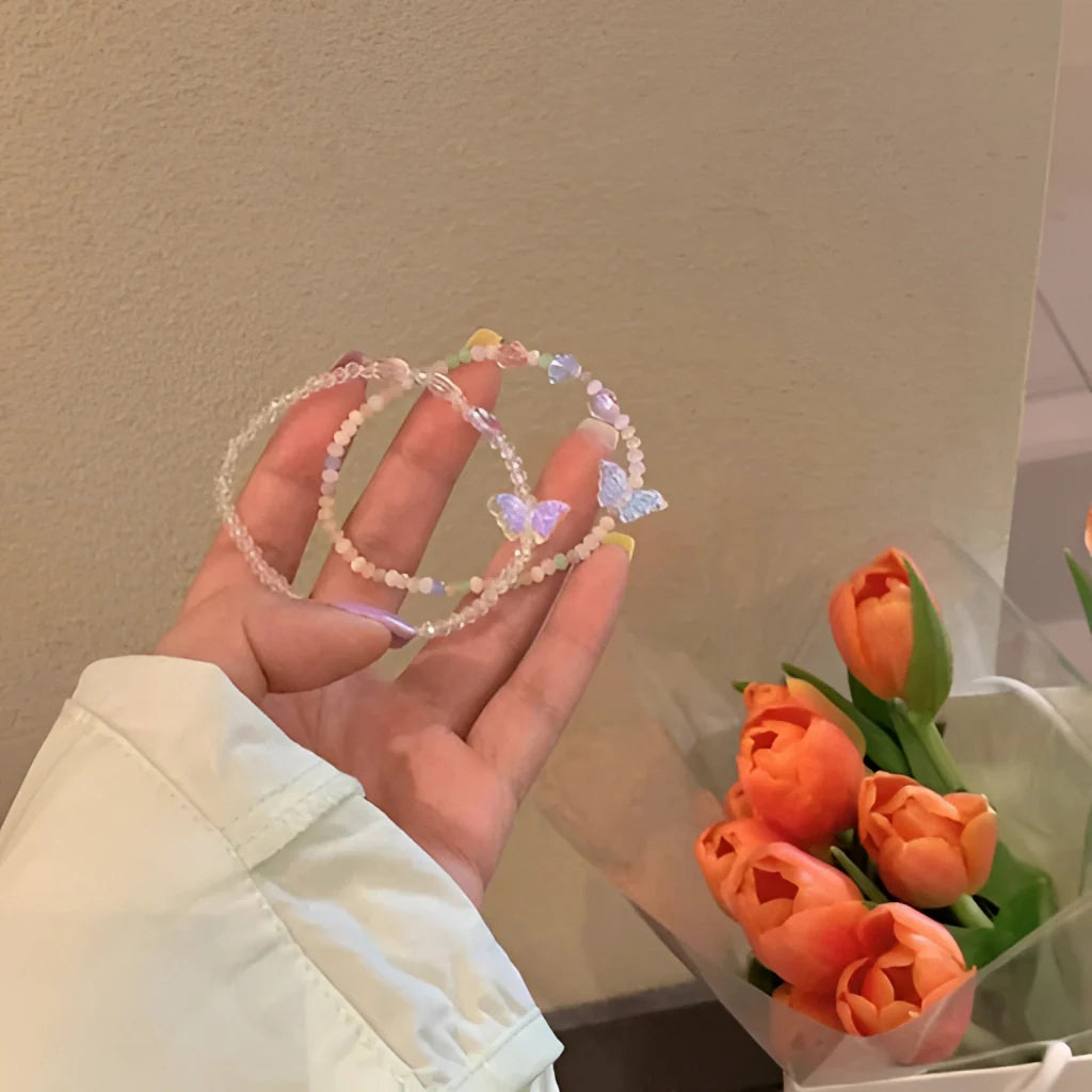 Pastell Schmetterling Charm Armband - verstellbar schillernde Perlen Kristall