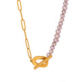 Perlen-Gold-Anhänger-Halskette mit Herzverschluss - eleganter zweifarbiger Schmuck