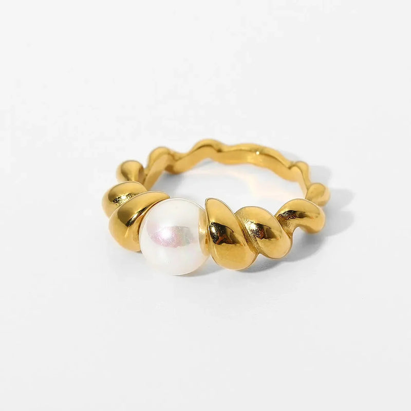 Perlengoldring - Leichter 18 Karat plattierter Edelstahl