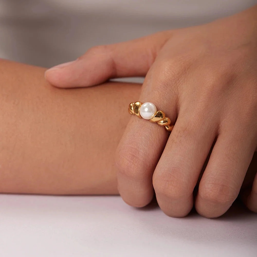 Perlengoldring - Leichter 18 Karat plattierter Edelstahl