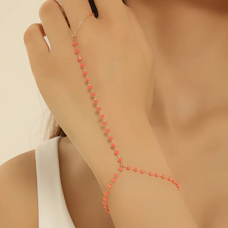 Zirkonia-Stein-Handkettenarmband - Bunter Kettenhandring für Frauen