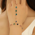 Zirkonia-Stein-Handkettenarmband - Bunter Kettenhandring für Frauen