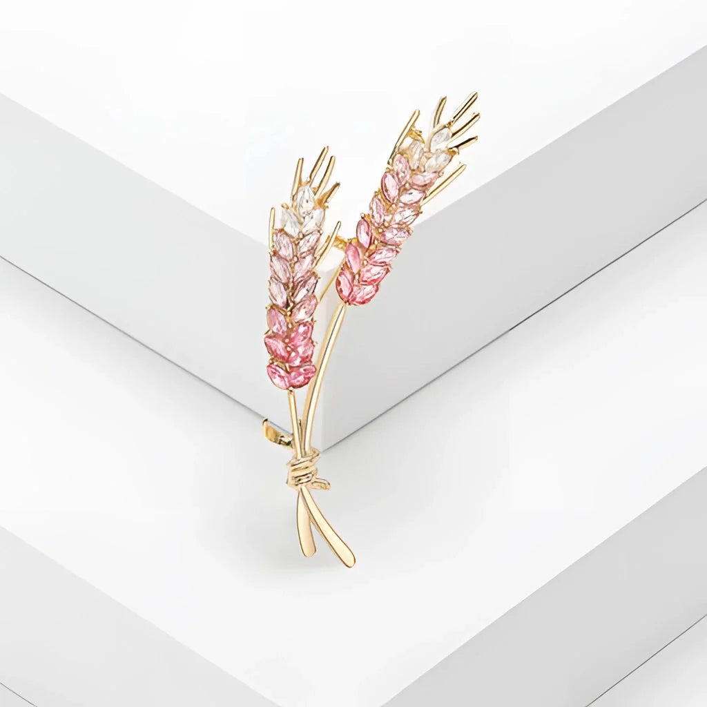 Luxuriöse Weizenbrosche mit blauem/gelbem Saphir – goldene Edelstein-Anstecknadel