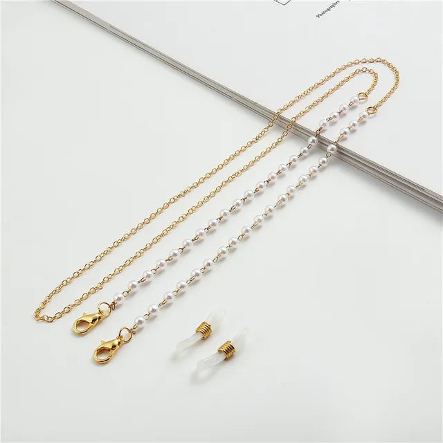Luxuriöse Brillenkette aus Perlen und Gold | Stilvoller Brillenhalter mit Perlen