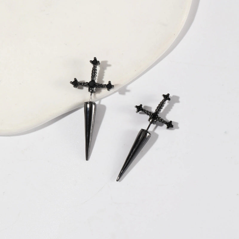 Auffällige Gothic Strass Schwert Statement Ohrringe