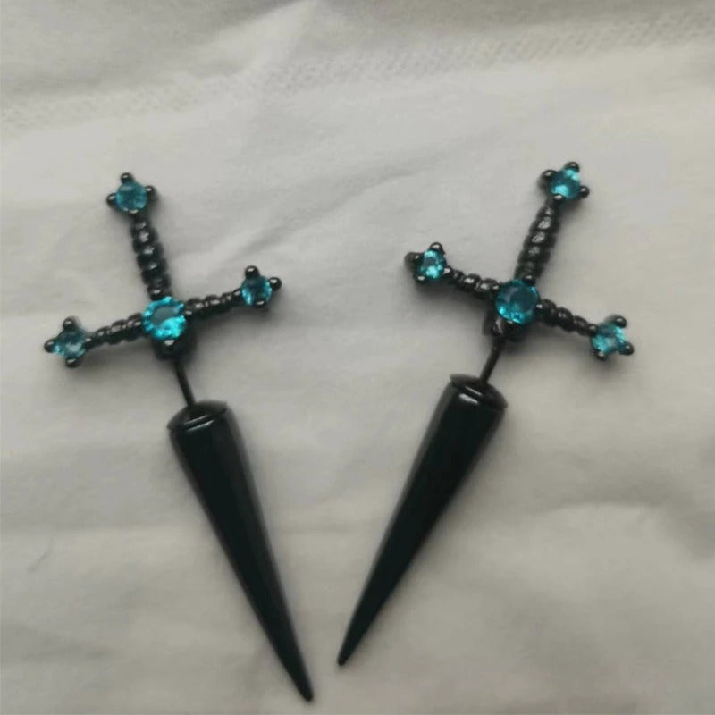 Auffällige Gothic Strass Schwert Statement Ohrringe