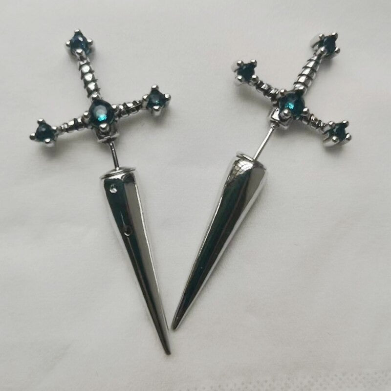 Auffällige Gothic Strass Schwert Statement Ohrringe