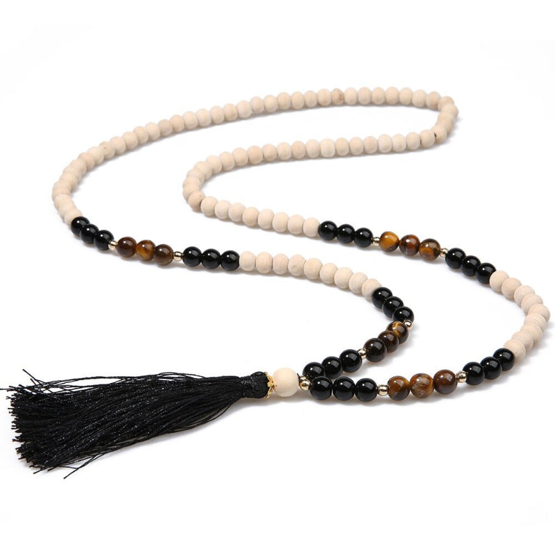 Lange Statement-Halskette im Bohemian-Stil mit Perlen und schicker Quaste