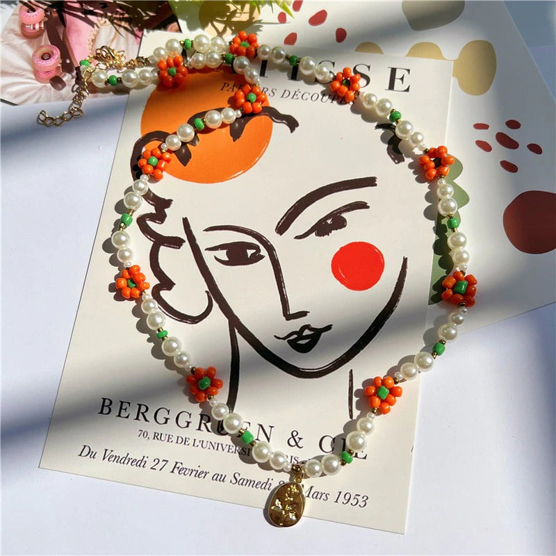 Böhmische handgemachte bunte Blumen-Gänseblümchen-Perlen-Halsketten