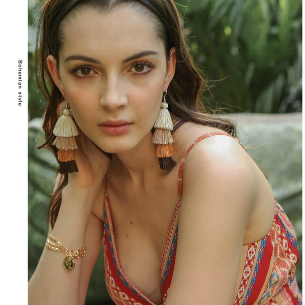 Böhmische mehrlagige Ombre-Ohrringe mit Fransen