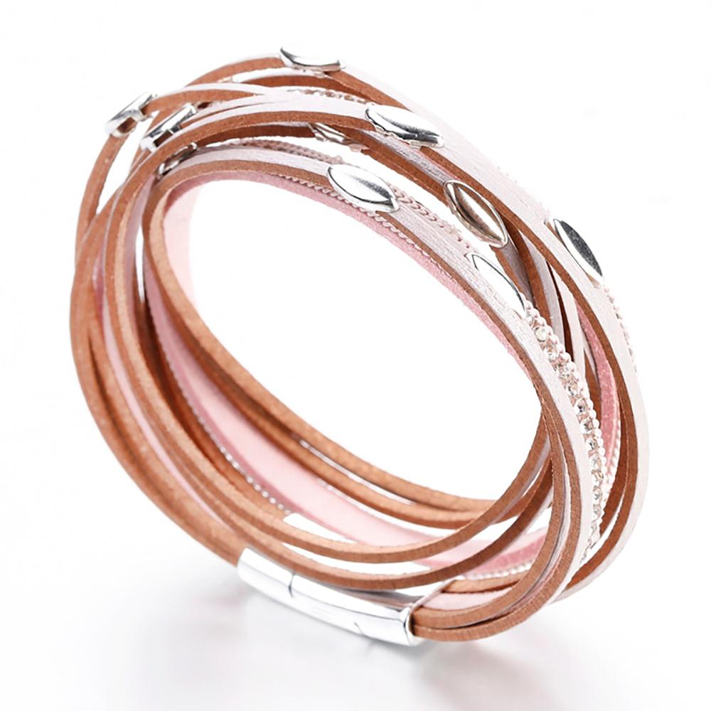 Mehrlagige Wickelarmbänder aus Leder im Bohemian-Stil mit Blattanhänger-Kristallen