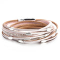 Mehrlagige Wickelarmbänder aus Leder im Bohemian-Stil mit Blattanhänger-Kristallen