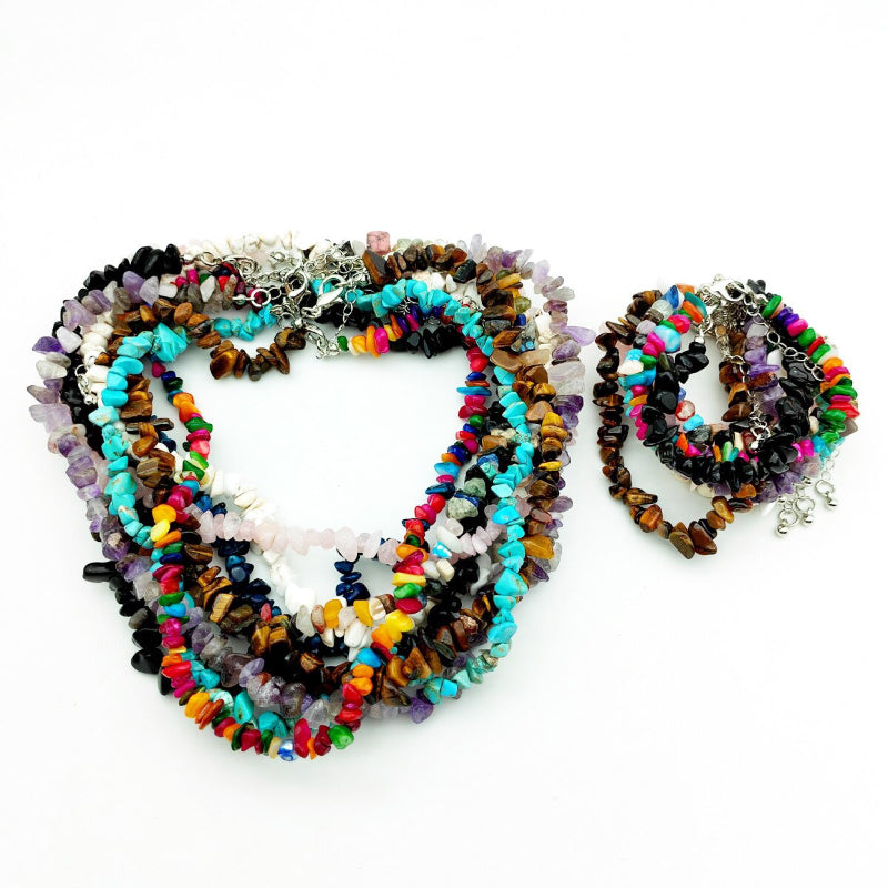 Böhmischer Stil Naturstein Perlen Choker Halsketten und Armbänder Schmuck