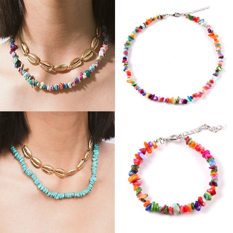 Böhmischer Stil Naturstein Perlen Choker Halsketten und Armbänder Schmuck