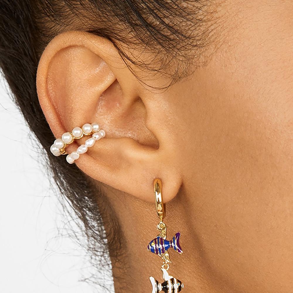 Stapelbare Perlen-Ohrmanschette im Bohemian-Stil mit Strass-Ohrringen