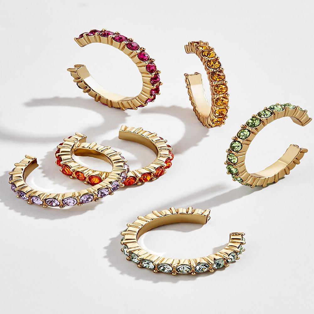 Stapelbare Perlen-Ohrmanschette im Bohemian-Stil mit Strass-Ohrringen