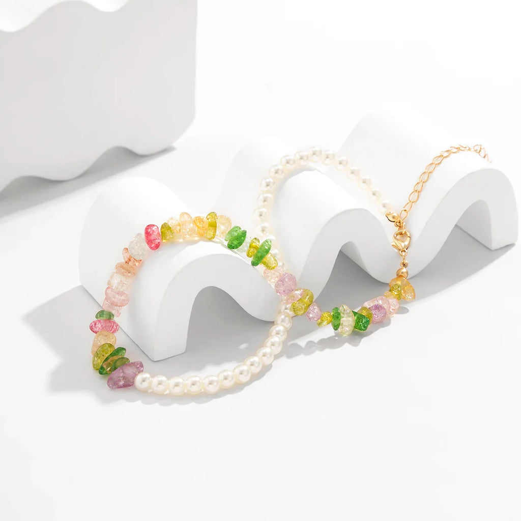 Trendy Boho Chic Perlen Choker | Bunte Kristall & asymmetrische Perlen Halskette