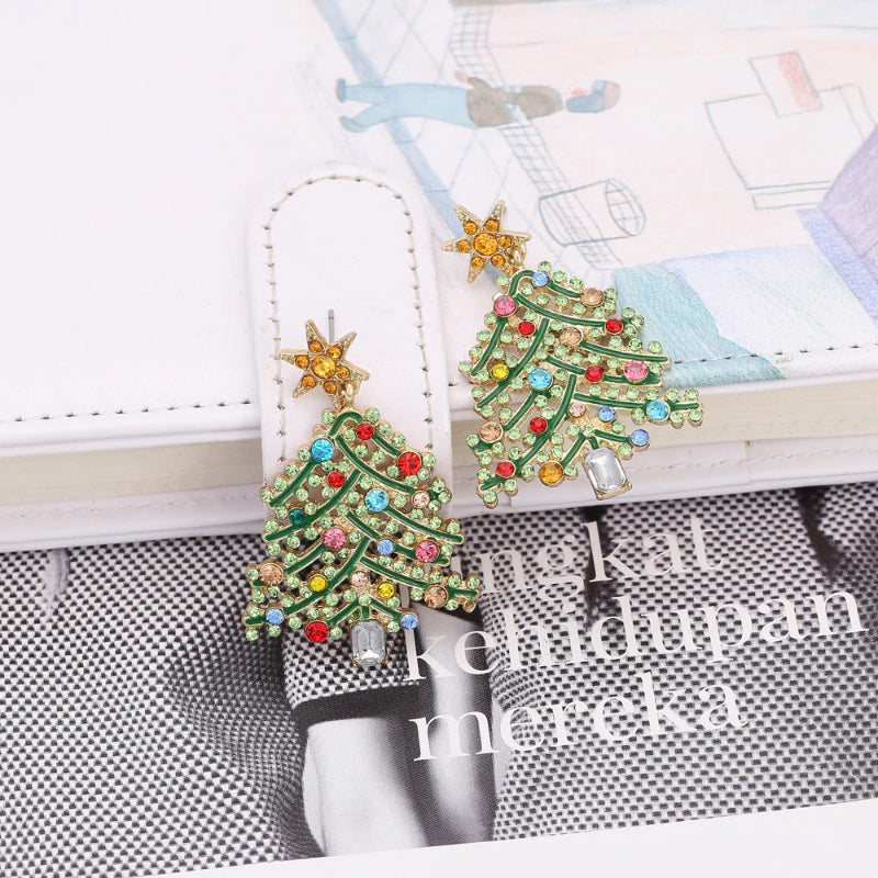 Helle Strass-Christbaum-Party-Ohrringe