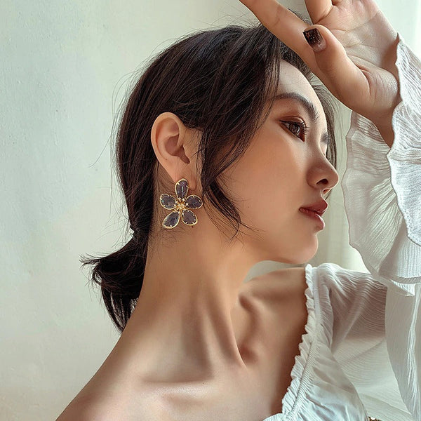 Bunte Strass Blütenblatt Blume Sommer Trendy Ohrringe