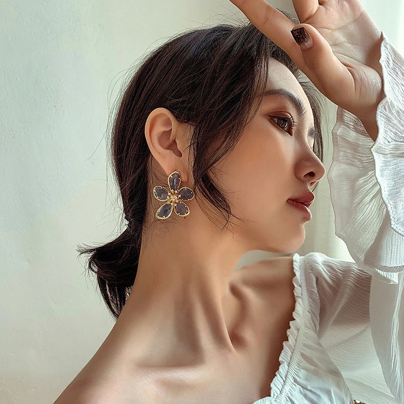 Bunte Strass Blütenblatt Blume Sommer Trendy Ohrringe