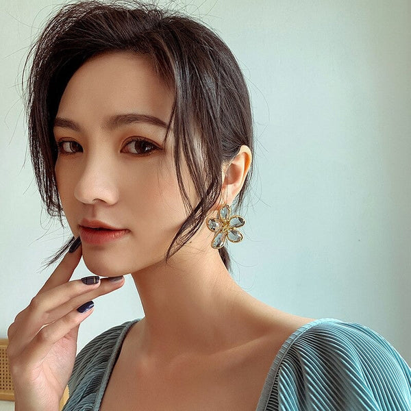 Bunte Strass Blütenblatt Blume Sommer Trendy Ohrringe