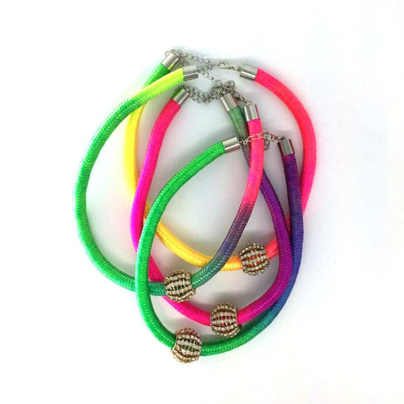 Bunte Seilkette mit Strass-Kugelanhänger-Choker-Halsketten