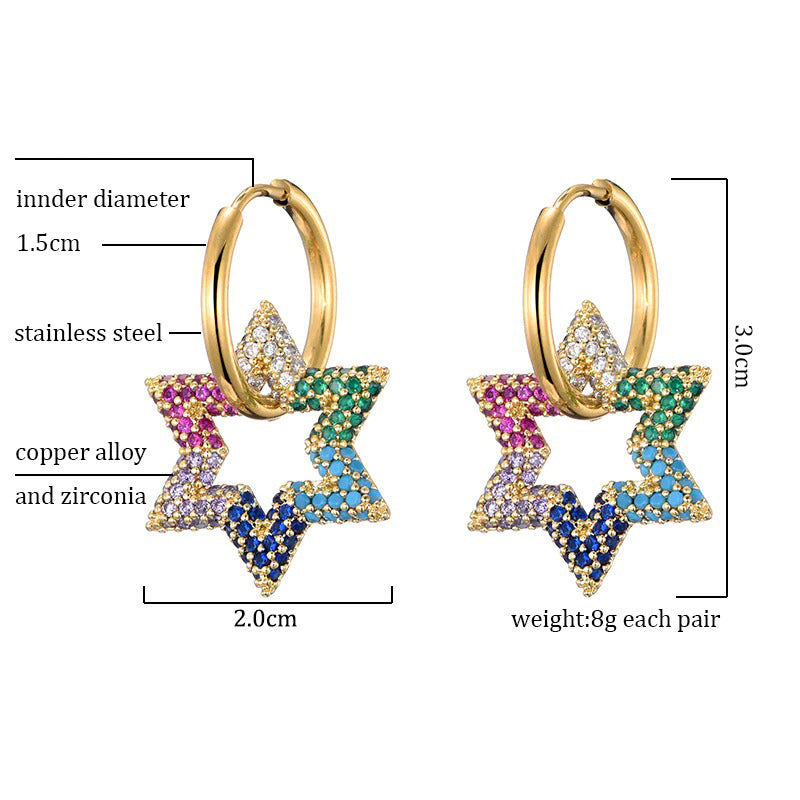 Brillante geometrische Creolen mit Sternanhänger aus Zirkonia