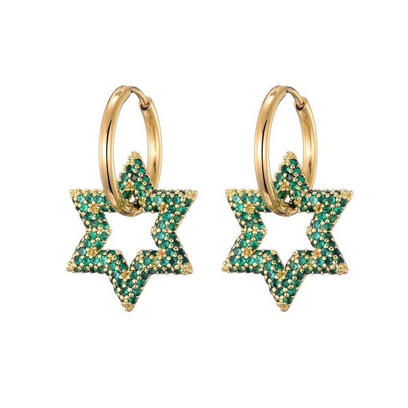 Brillante geometrische Creolen mit Sternanhänger aus Zirkonia