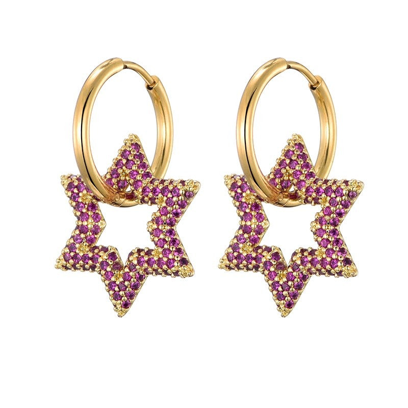 Brillante geometrische Creolen mit Sternanhänger aus Zirkonia