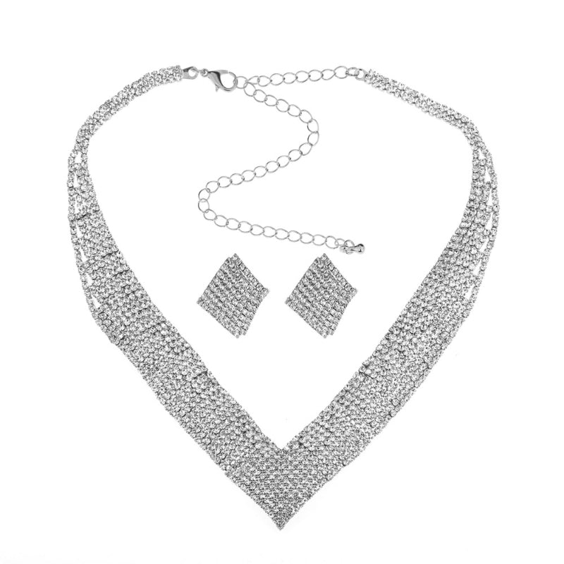 Brillante, mit Strasssteinen besetzte Party-Schmucksets mit Halsketten und Ohrringen in verschiedenen Stilen