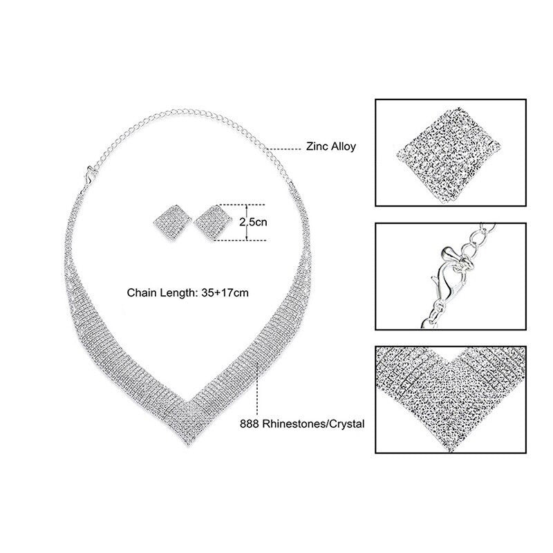 Brillante, mit Strasssteinen besetzte Party-Schmucksets mit Halsketten und Ohrringen in verschiedenen Stilen