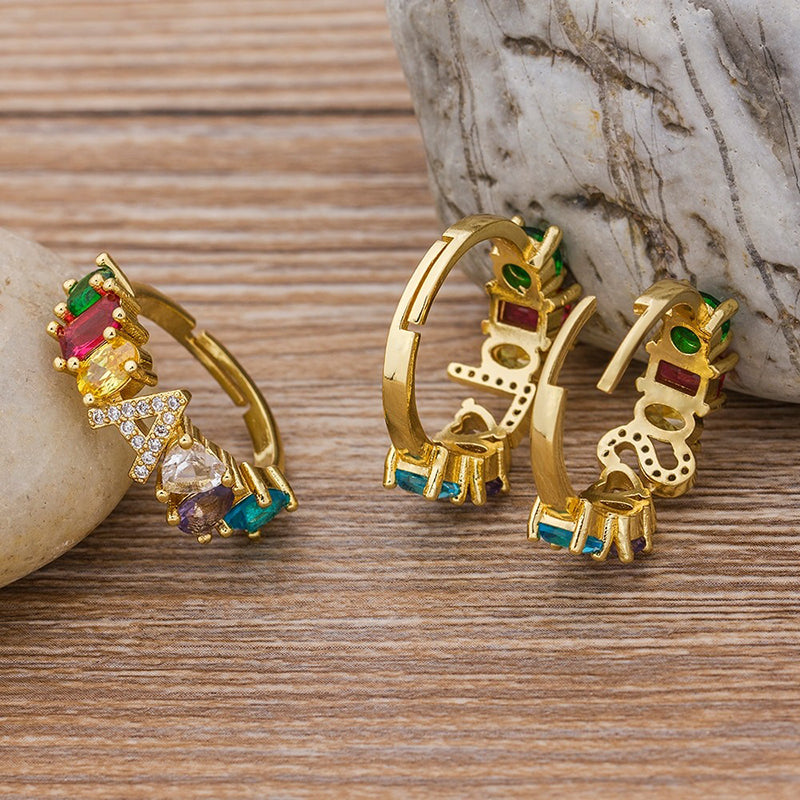 Brillanter Zirkonia-Regenbogen-Ring mit A-Z-Anfangsbuchstaben