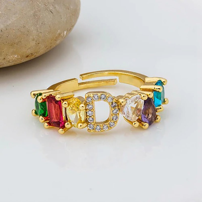 Brillanter Zirkonia-Regenbogen-Ring mit A-Z-Anfangsbuchstaben