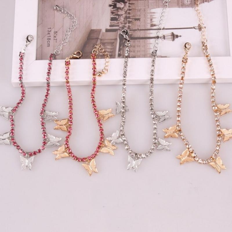 Schmetterlings-Fußkettchen mit Strasskette