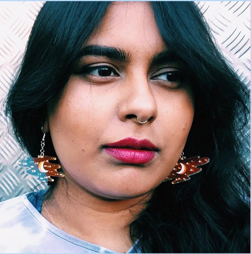 Himmlische Mond- und Stern-Statement-Ohrringe aus Acryl