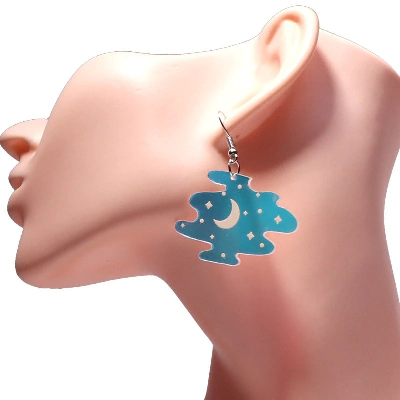Himmlische Mond- und Stern-Statement-Ohrringe aus Acryl