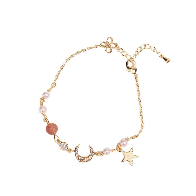 Himmlische, mit Strasssteinen verzierte Halbmond-, Stern- und Perlenarmbänder