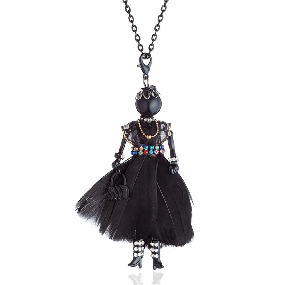 Charmante Puppen mit Strass und bunten Federn Fashionista lange Halskette