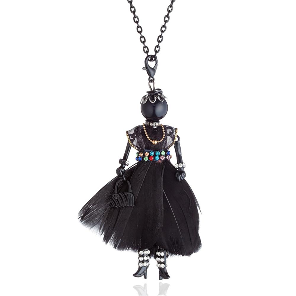 Charmante Puppen mit Strass und bunten Federn Fashionista lange Halskette