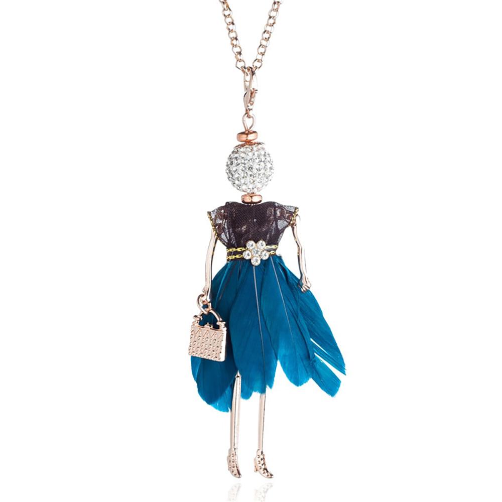 Charmante Puppen mit Strass und bunten Federn Fashionista lange Halskette