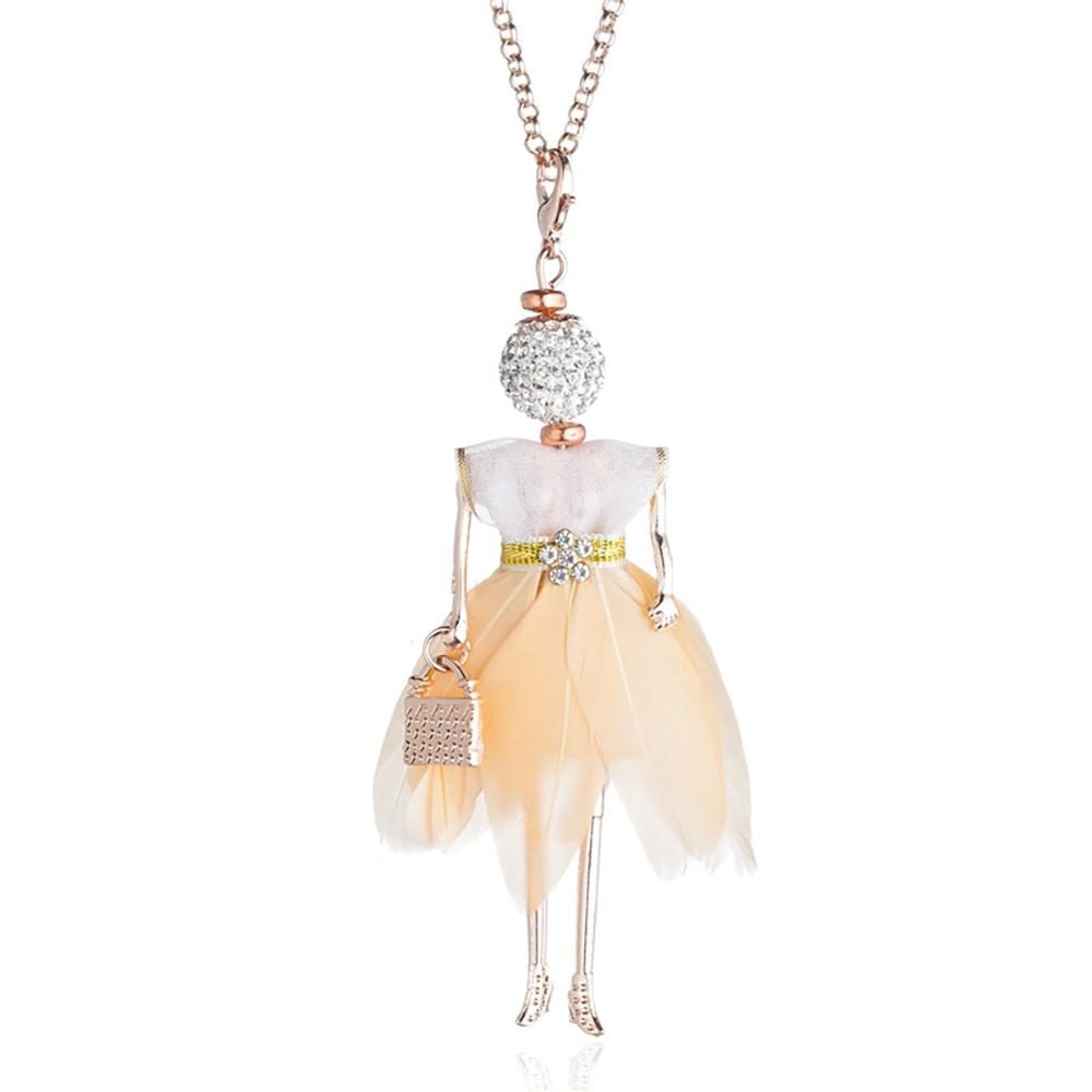 Charmante Puppen mit Strass und bunten Federn Fashionista lange Halskette