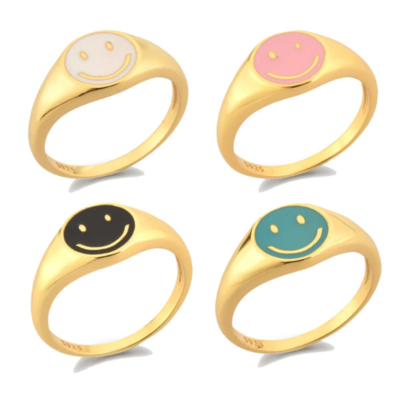 Fröhliche Smiley-Emaille-Ringe aus Sterlingsilber
