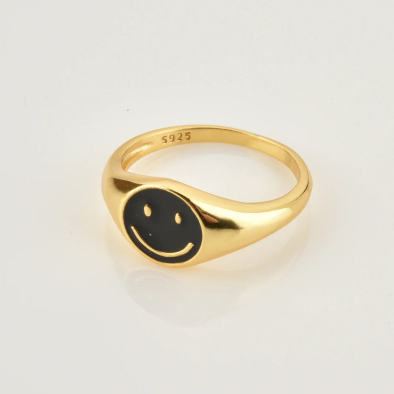 Fröhliche Smiley-Emaille-Ringe aus Sterlingsilber