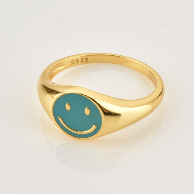 Fröhliche Smiley-Emaille-Ringe aus Sterlingsilber