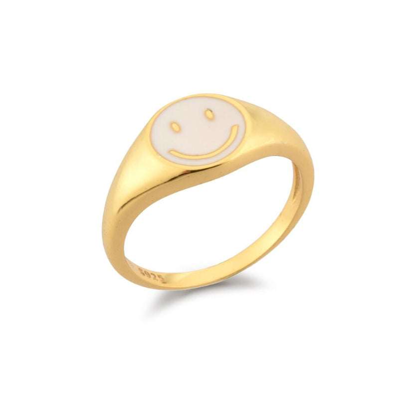 Fröhliche Smiley-Emaille-Ringe aus Sterlingsilber