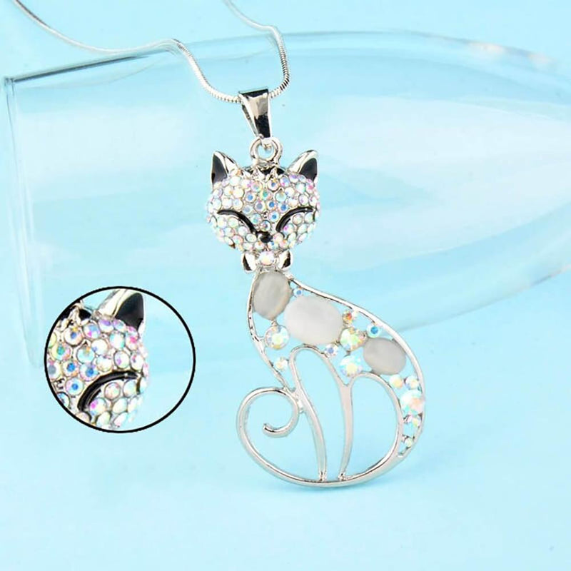 Schicke, mit Juwelen besetzte, lange Statement-Halskette mit Katzenmotiv