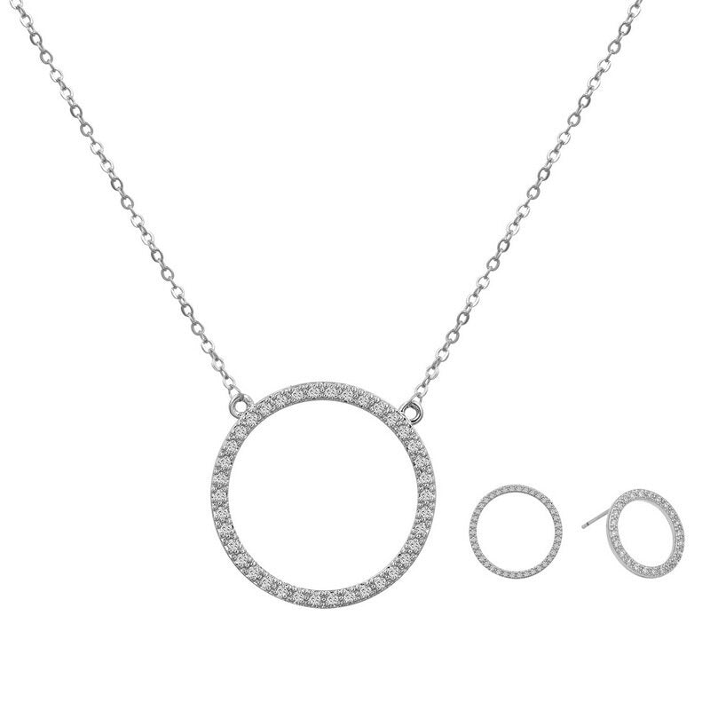 Schickes Schmuckset mit Ohrringen und Halsketten mit offenem Kreis und Zirkonia