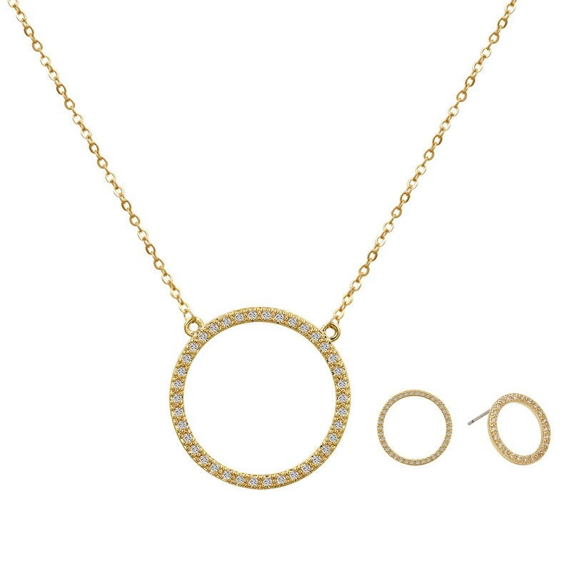 Schickes Schmuckset mit Ohrringen und Halsketten mit offenem Kreis und Zirkonia
