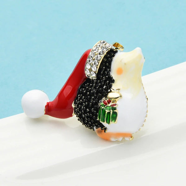 Weihnachtsferien-Igel trägt rote Mütze Brosche Pins