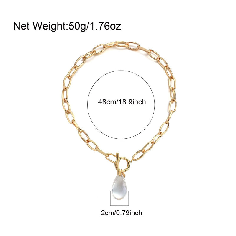 Klobige Gliederkette mit transparenten Strass-Wassertropfen-Anhänger-Halsketten